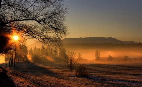 Misty Morning, foggy, sun, grass, magic, clouds, fog, nice, mounts ...