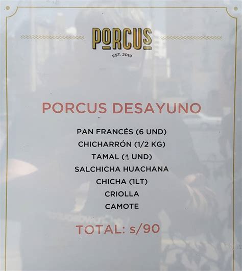 Carta del restaurante Porcus, Miraflores