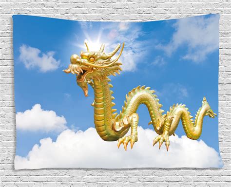 Dragon Tapestry, Traditional Chinese Dragon Hovering at Cloud Sky ...