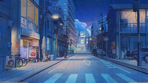 Anime Street, japan, japanese, anime, orginal, scenery, street, night ...