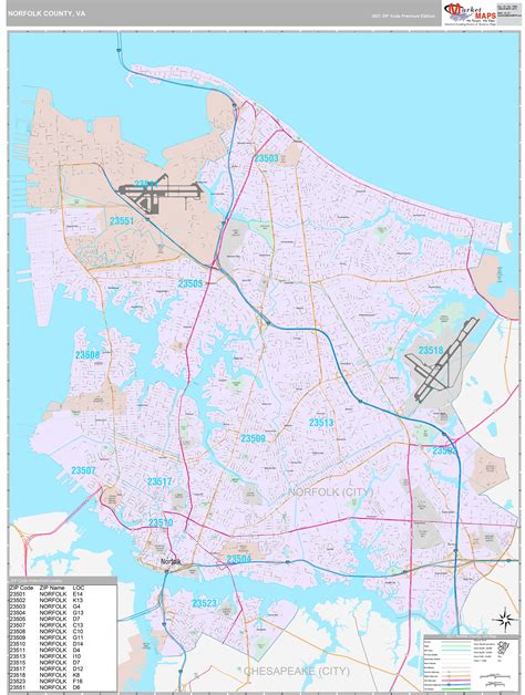 Norfolk County, VA Wall Map Premium Style by MarketMAPS - MapSales