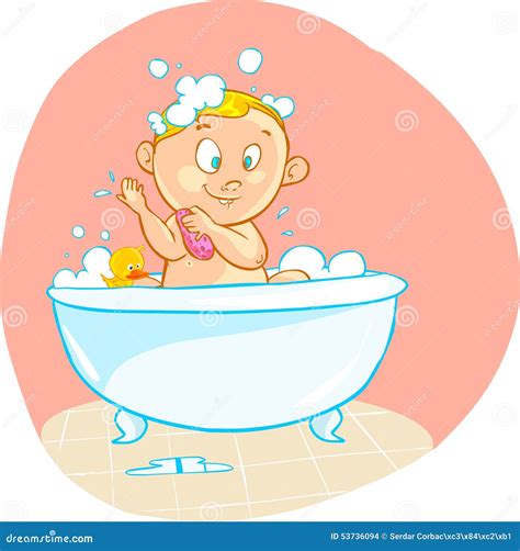 Happy Cartoon Baby Kid In Bath Tub Stock Vector - Image: 53736094