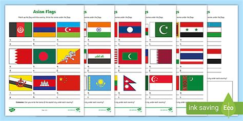 Asia Flag Worksheet (teacher made) - Twinkl