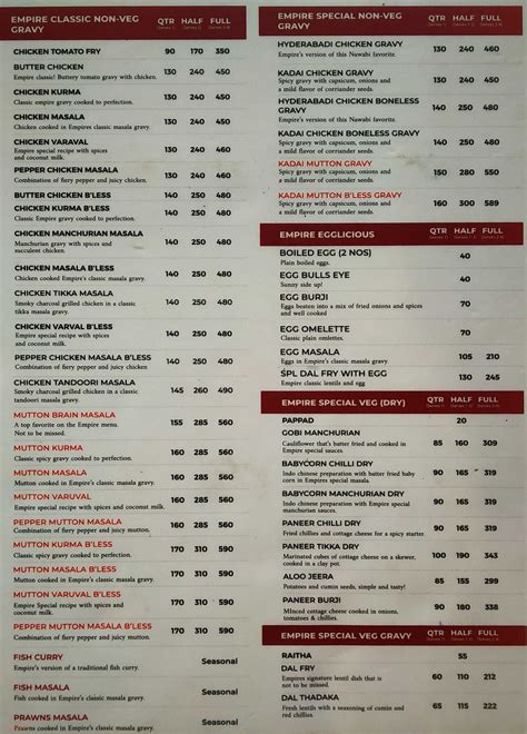 Menu of Empire Restaurant, Kanakapura Road, Bangalore | Dineout