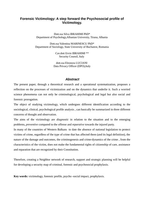 (PDF) Forensic Victimology: A step forward the Psychosocial profile of ...