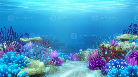 Colorful coral reef under the sea, Ocean Underwater World Background,3d ...