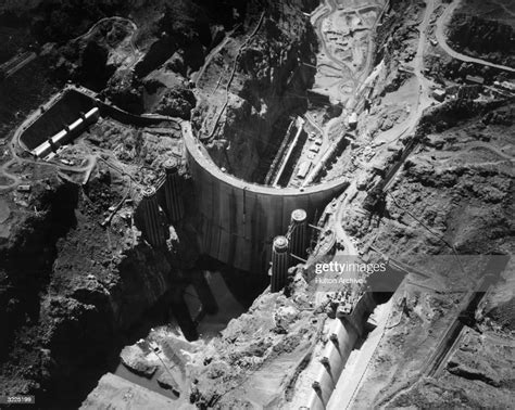 Aerial view of the construction of the Boulder Dam, renamed the... News ...