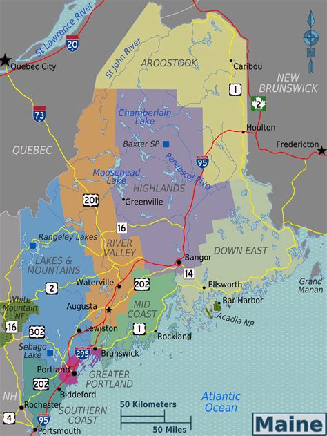 Large regions map of Maine state. Maine state large regions map ...