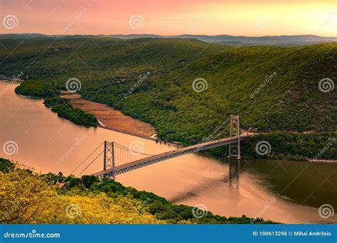 Aerial View of Bear Mountain Bridge at Sunrise Stock Photo - Image of ...