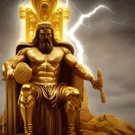 3d graphic illustration of golden greek god of thunder zeus ,king of ...