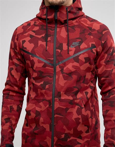 Nike Tech Fleece Camo Hoodie In Red 835866-674 - Red for Men - Lyst