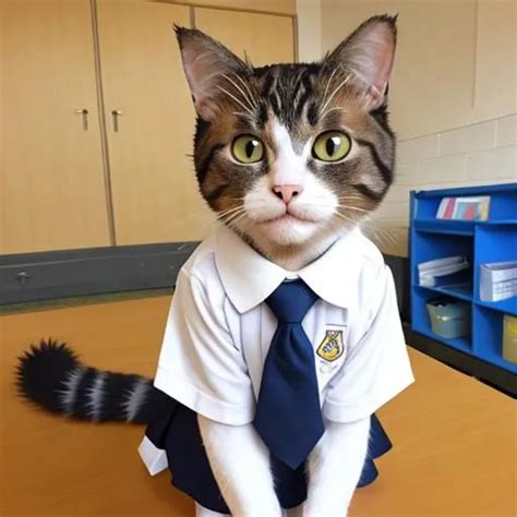 Cat in cute school uniform