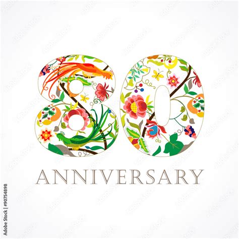 80 anniversary folk logo. Template logo 80th anniversary in folk style ...