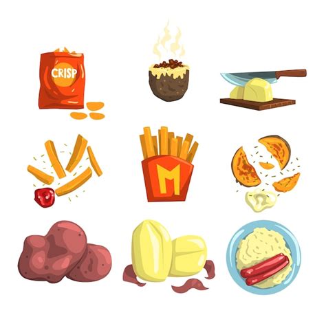 Premium Vector | Snacks and cooked potato products Illustrations on a ...