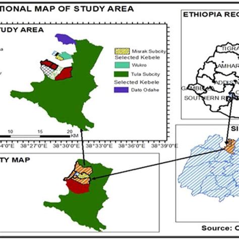 Map of Ethiopia and Hawassa city, Sidama Regional State showing the ...