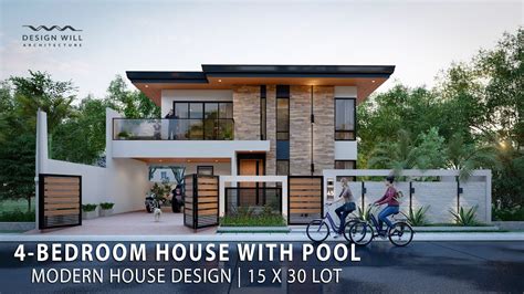 D04 | Modern House Design | 15m x 30m Lot 4-Bedroom House with Pool ...