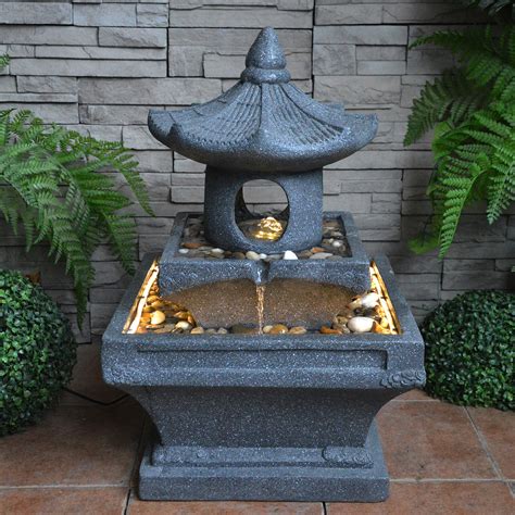 69cm Japanese Style Pagoda Garden Lantern Water Feature Fountain with ...