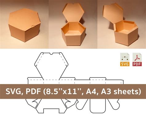 Hexagon box template hexagonal box template hexagon gift | Etsy