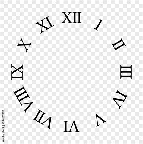 Set of roman numerals. Numbers in a circle from one to twelve. Clock ...