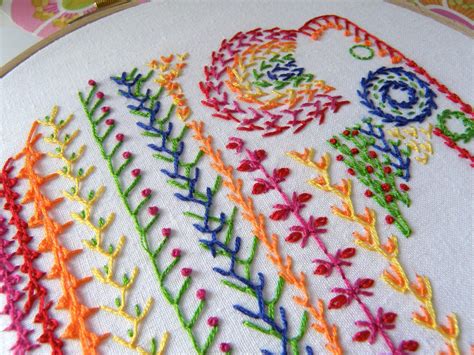 Knotted feather stitch sampler for TAST2013 | Ribbon embroidery ...