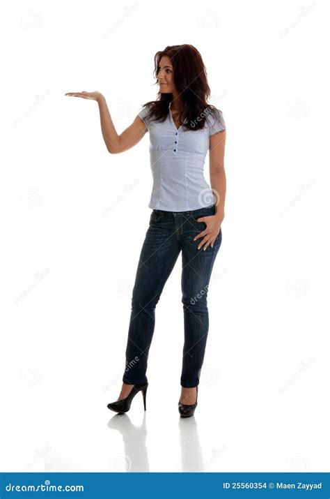 Hand Palm Presenting Gesture Stock Photo - Image of shirt, female: 25560354