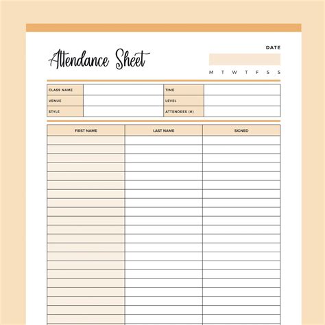 Printable Class Attendance Sheet | Instant Download PDF | A4 and US ...