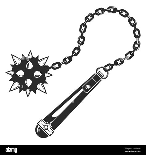 Morgenstern weapon, medieval mace, ball with spikes on chain of wooden ...