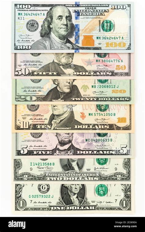 US dollars. 1, 2, 5, 10, 20, 50 and 100 dollar bills Stock Photo - Alamy