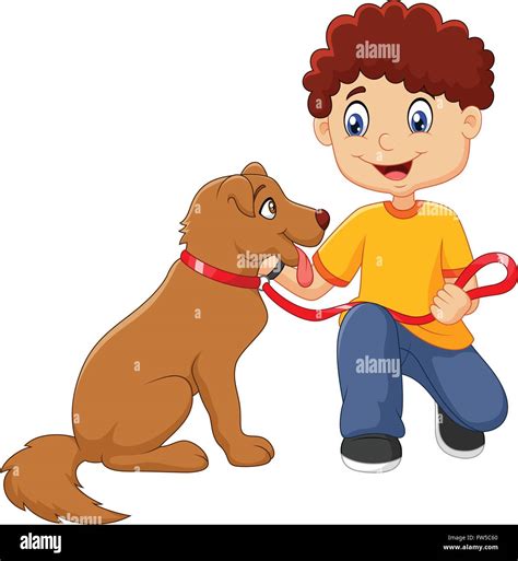 Cartoon boy with his dog isolated on white background Stock Vector ...