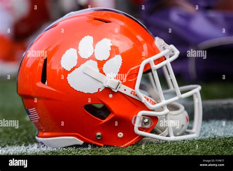 Clemson Tigers football helmet in action during the NCAA Football game ...