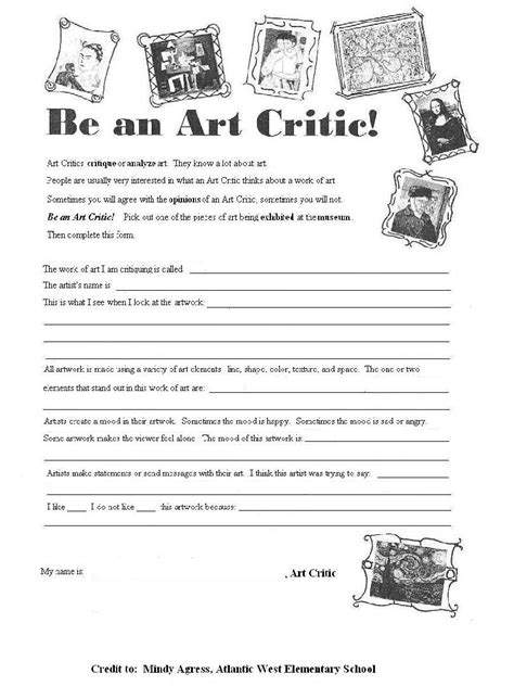 Helpful worksheet to get students used to critiquing art. Could be used ...