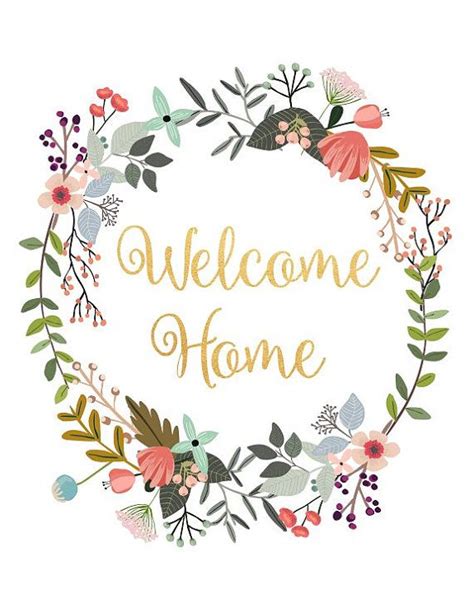 Welcome Home, Printable Art, Typography Print, Floral Quote, Modern ...