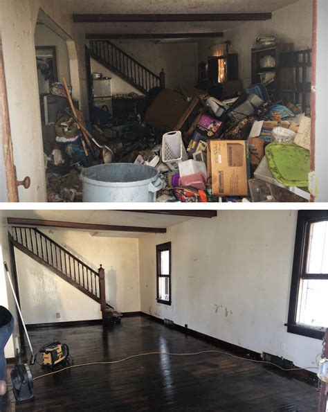 Before and after of a hoarders house we cleaned out. Ready to renovate ...