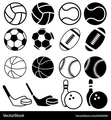 Set of black and white sports balls icons Vector Image