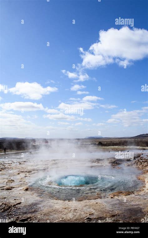 Strokkur geysir eruption at the Geysir geothermal Park on the Golden ...