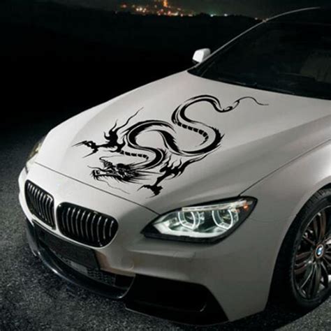 Car Hood Body Vinyl Graphic Wrap Decal Dragon Sticker Black Racing Spo ...