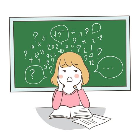 Premium Vector | A girl confused about math on blackboard