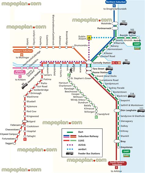 Dublin top tourist attractions map - Map of DART & LUAS public ...