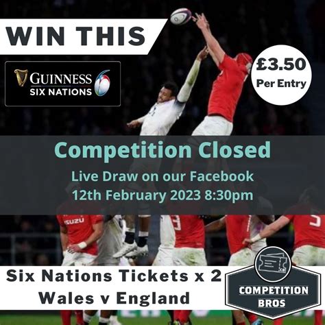 2 x Six Nations Tickets – Wales v England – Competition Bros