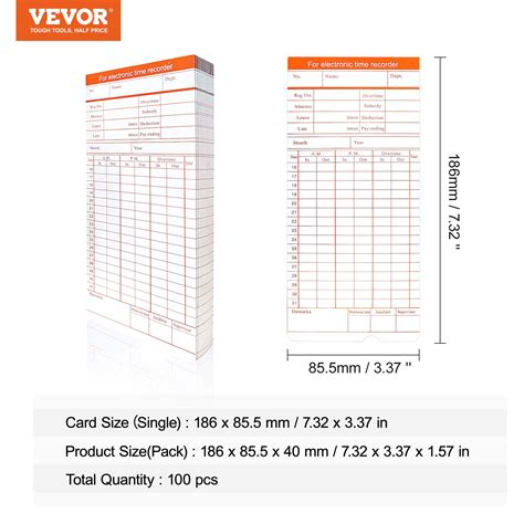 VEVOR Time Cards, Monthly Timesheets 100 pcs, 6 Columns Two-sided ...