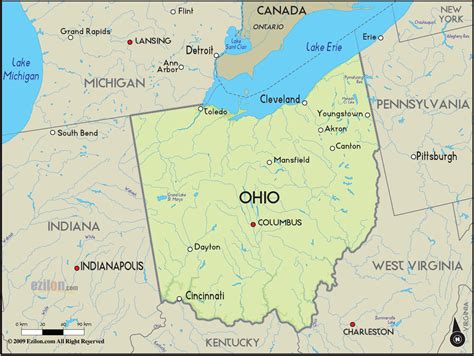 Geographical Map of Ohio and Ohio Geographical Maps