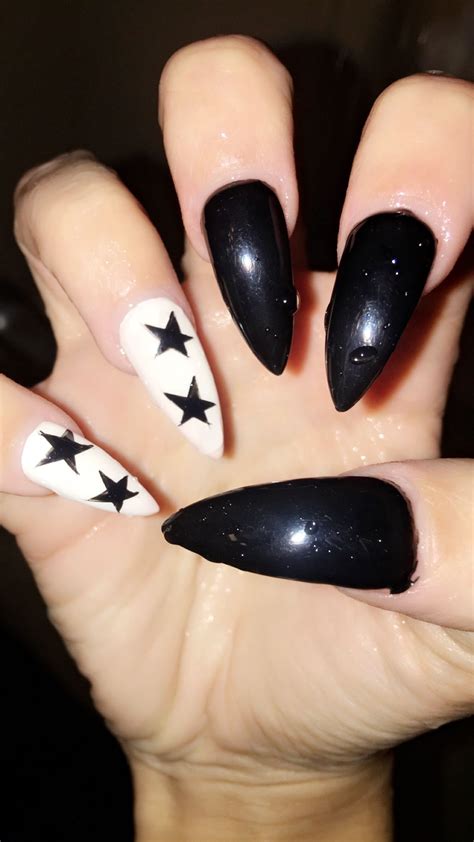 Black and white Star nails ☆ | Hippie nails, Hair and nails, Purple nails