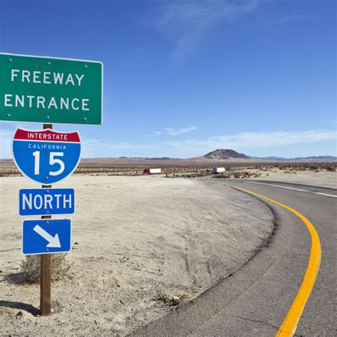 Mojave desert freeway and interstate 15 sign near Baker California ...