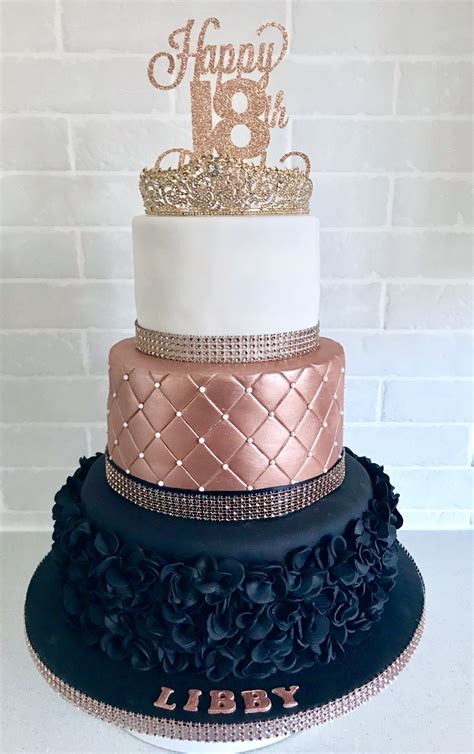 Gorgeous Rose gold and black ruffle birthday cake with a rose gold ...