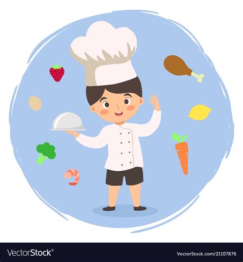 Chef boy cooking food cartoon Royalty Free Vector Image