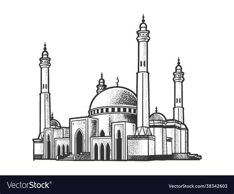 Mosque building line art sketch Royalty Free Vector Image