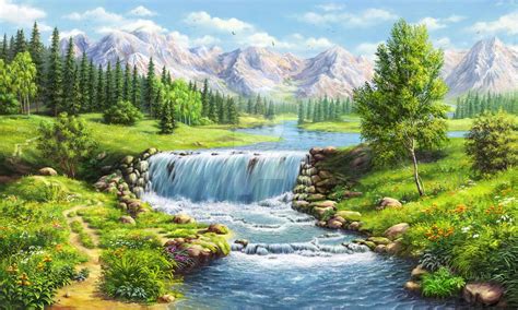 Landscape with waterfall by alfabell on DeviantArt | Landscape ...