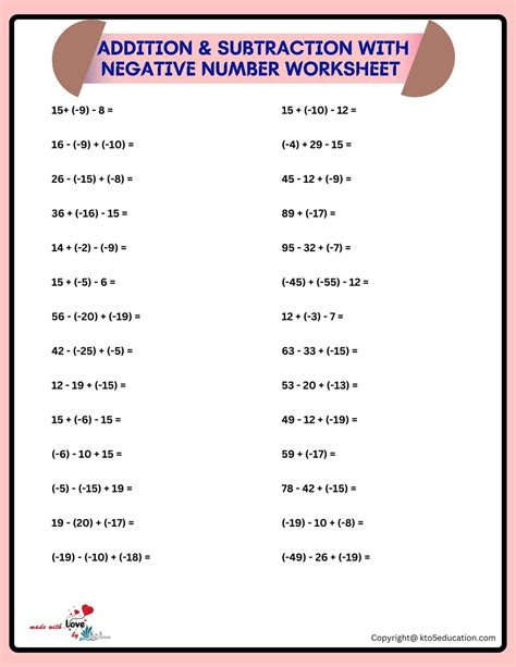 Addition And Subtraction Of Integers Worksheets | FREE