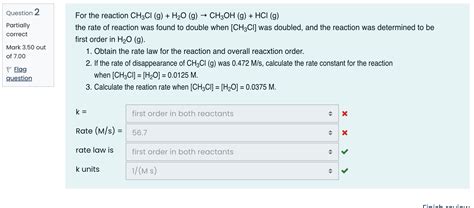 Solved For the reaction CH3Cl(g)+H2O(g)→CH3OH(g)+HCl(g) the | Chegg.com