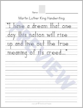 Handwriting Practice Sheets - Martin Luther King Jr MLK Day Writing ...